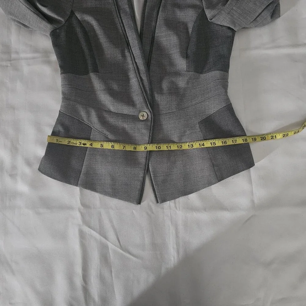 White House Black Market Women's Gray Wool Blend Contrast Panel Suit Jacket Sz 8 - Picture 8 of 14